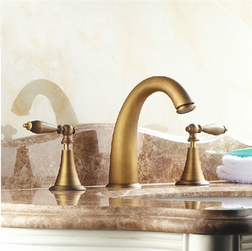Reno Antique Brass Deck Mount Dual Handle sink Faucet